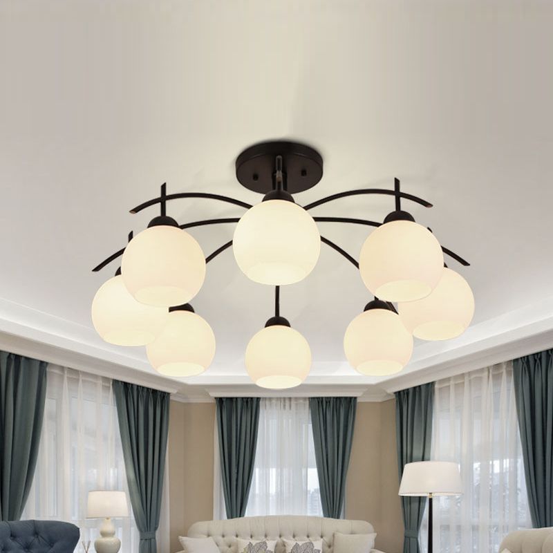 Retro Black Techo Flush Ligero de vidrio blanco Luz de semi descarga Luz