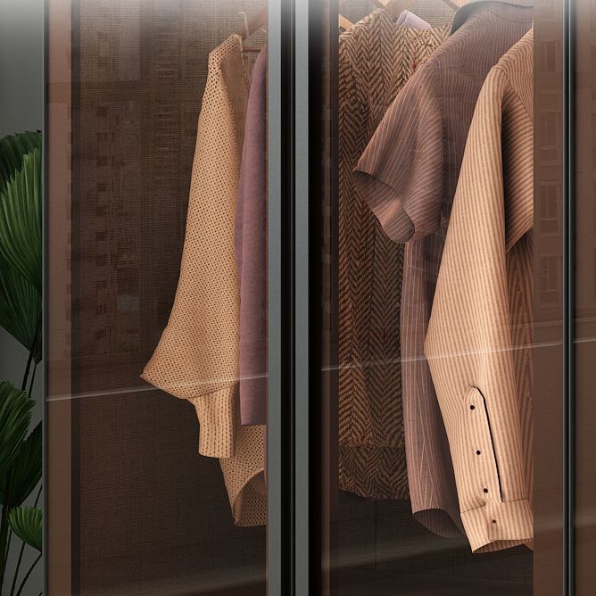 Modern Wardrobe Cabinet Glass and Engineered Wood Wardrobe Closet