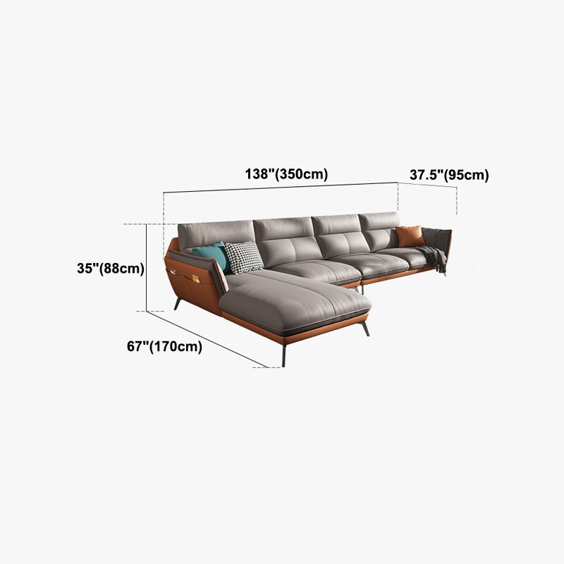 Flared Arm Stain Resistant Sectional Gray Faux Leather with Storage
