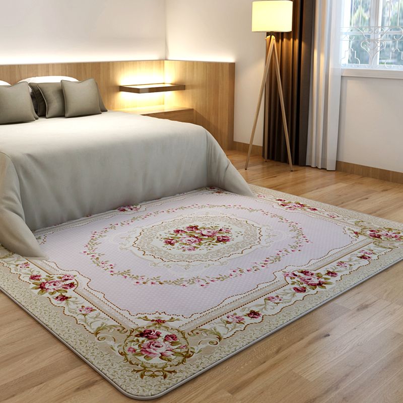 Europäischer Stilbereich Teppich Beige Polyester Rug Blumenmuster Anti-Schlupf-Teppich für Wohnkultur