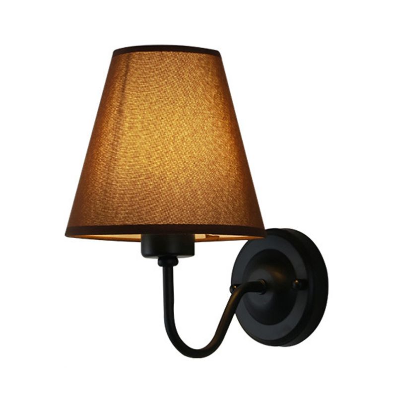 Modern Metal Wall Sconce Cone Shape Wall Light with Fabric Shade for Living Room