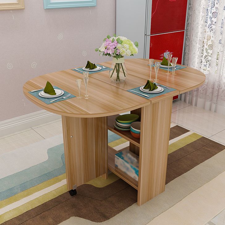 Solid Wood Mid-Century Modern Table Oval Solid Wood Top Table with Drop Leaf