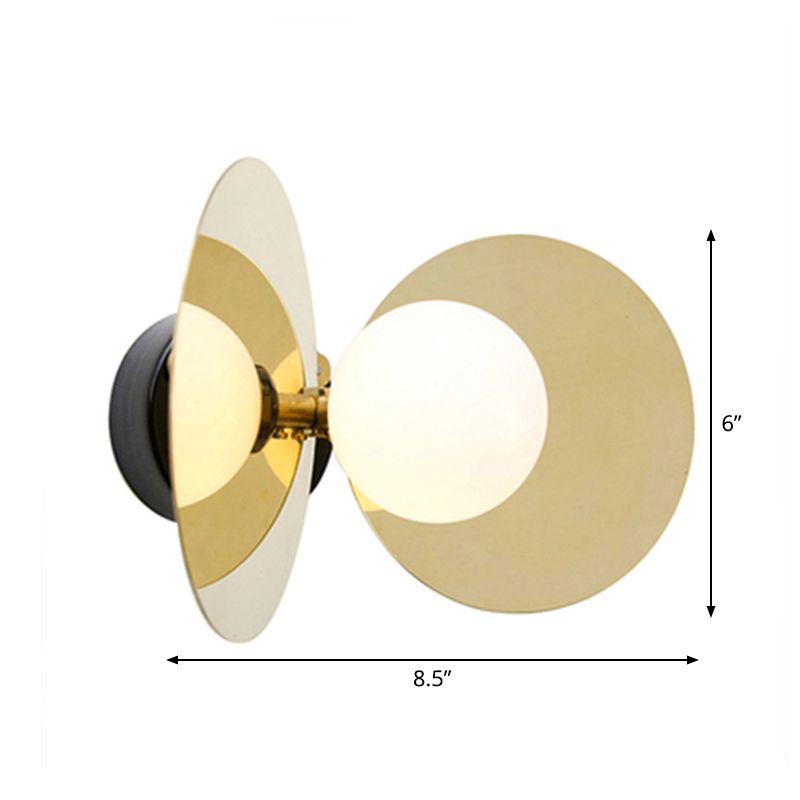 Ball Mini Milk Glass Wall Light Postmodern 1 Bulb Gold Wall Lamp Fixture with Reflective Shields