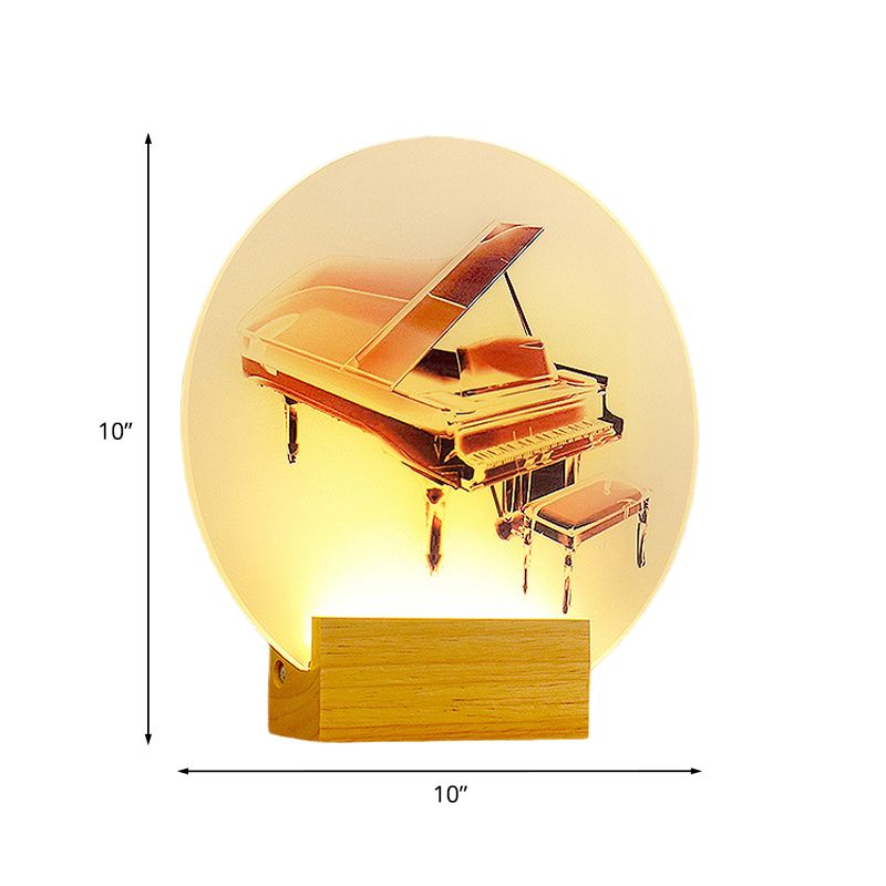 Idea di illuminazione del pianoforte arrotondato acrilico Stile semplicità Lampada a LED in legno per camera da letto
