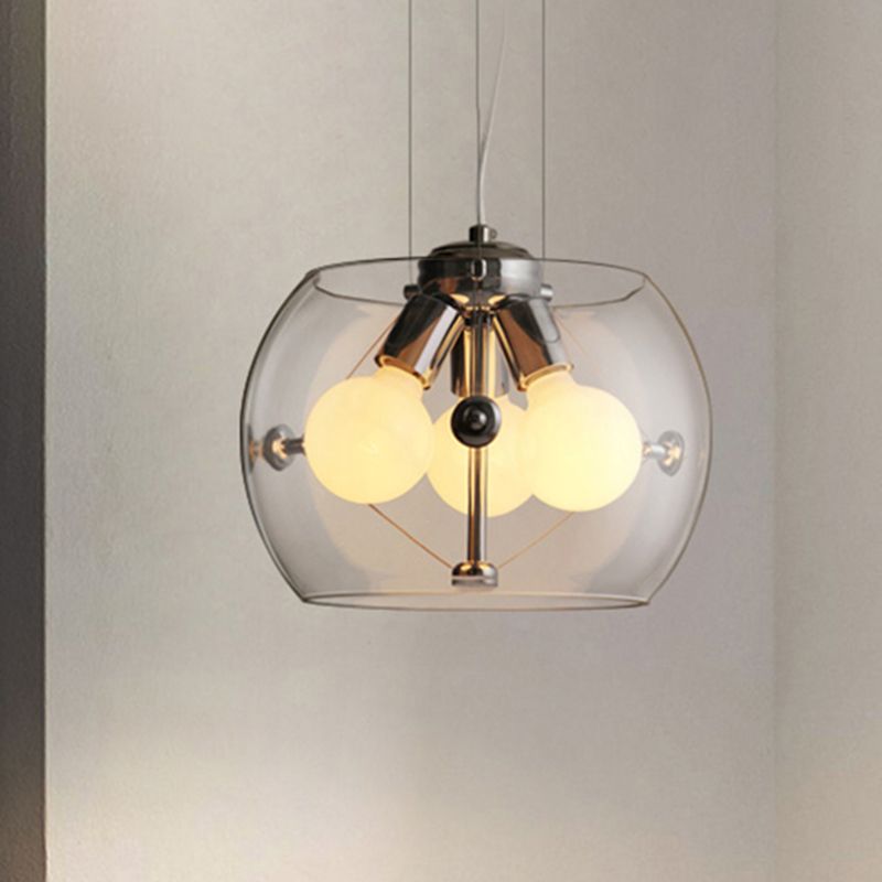 Post-modern Orb Pendant Light with Drum Shade 3 Bulbs Glass Chandelier for Study Room