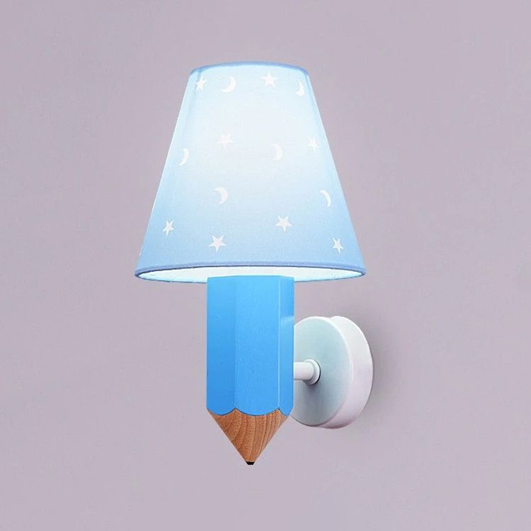 Geométrique Shade 1-Light Murce Sconce Kids Style Fabric Mur Moup Lightture en bleu