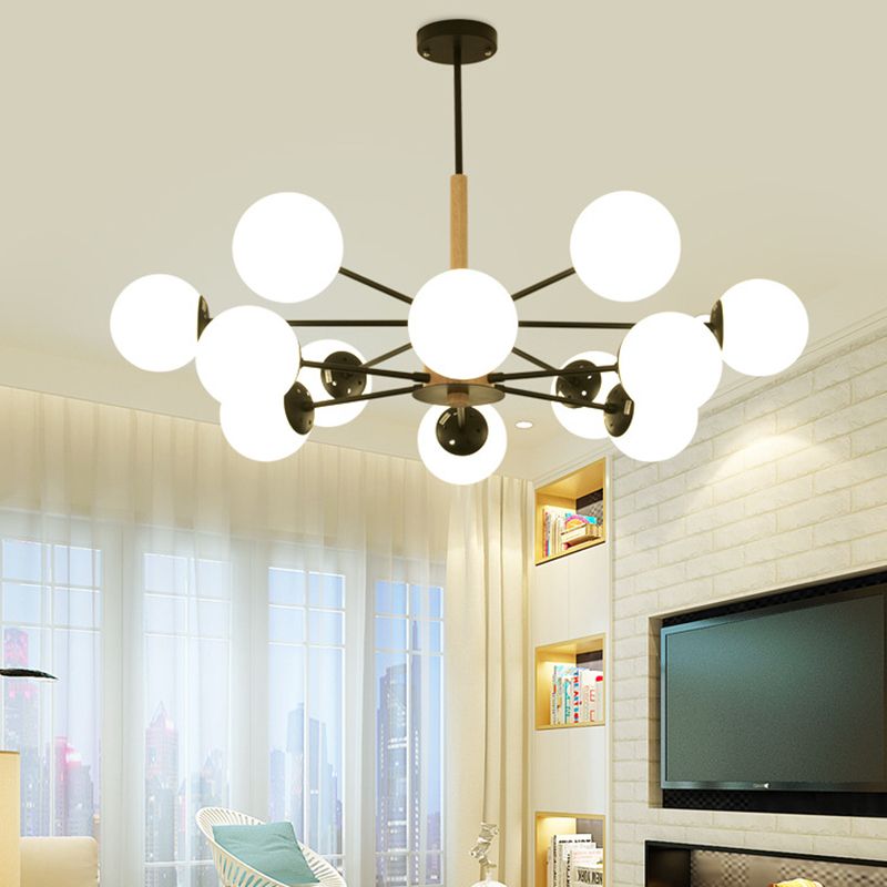 Spherical Shape Chandelier Light Modern Style Glass Multi Light Hanging Lamp for Study