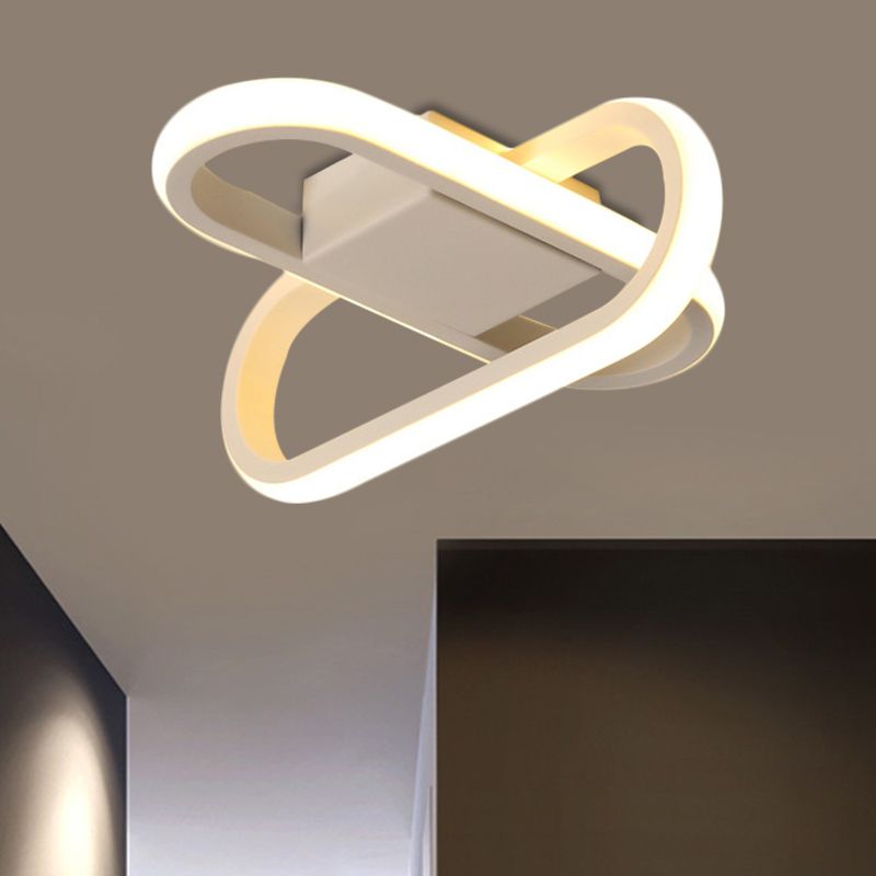Hotel LED inbouwlamp moderne zwart/witte plafondlamp met gekruiste langwerpige acrylkap in warm/wit licht
