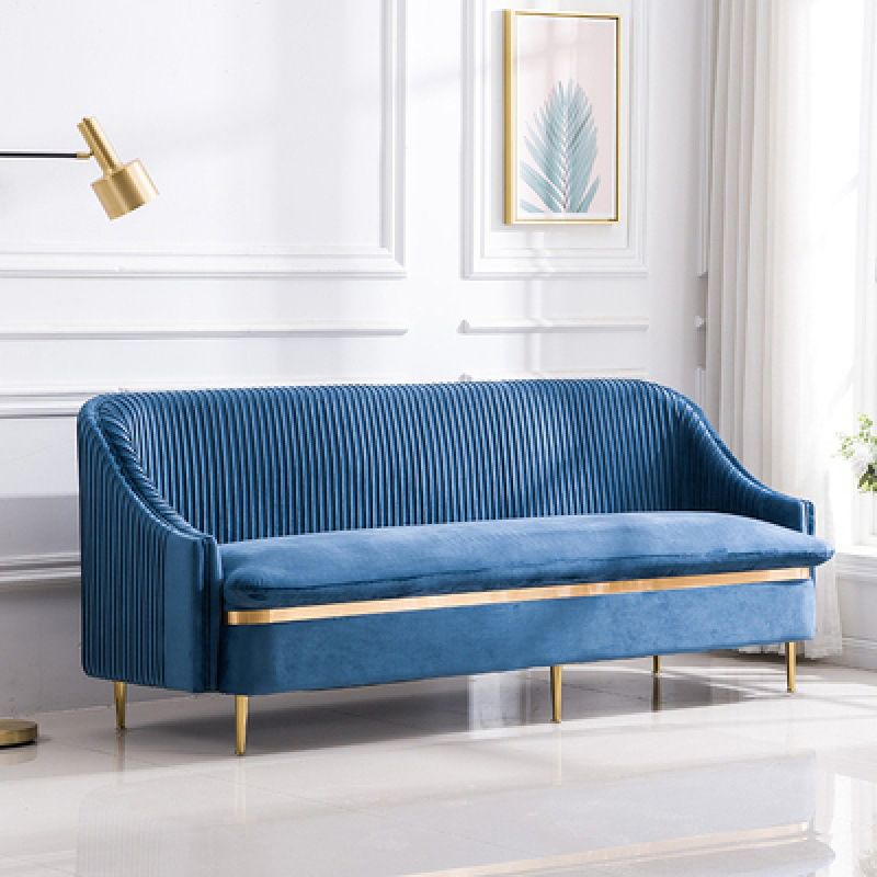 Contemporary Slopped Arm Sofa with Swen Pillow Back  Velvet Sofa