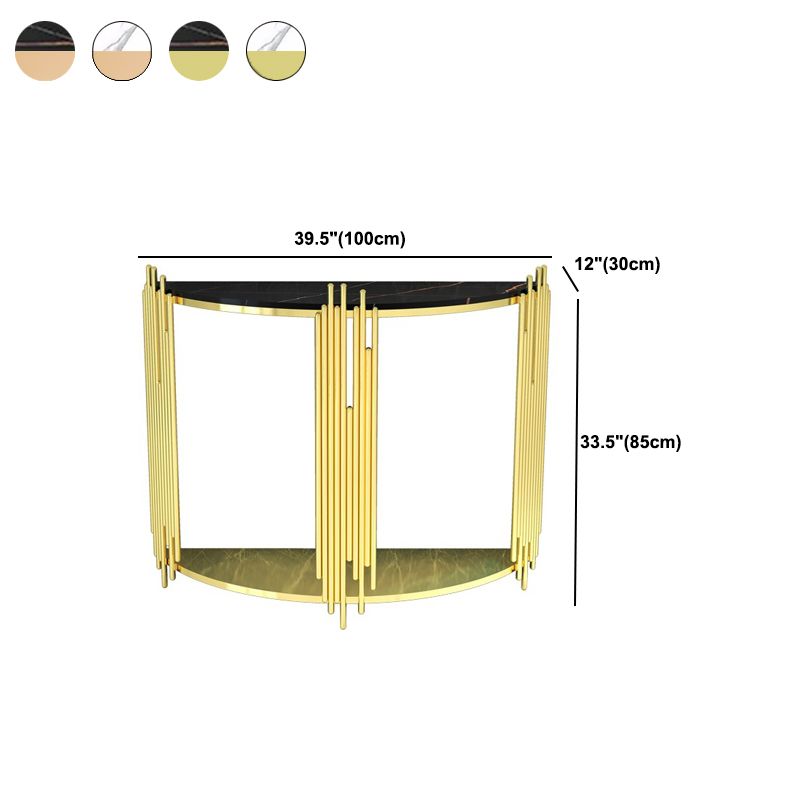 Glam Iron Floor Console Table Shelf Storage Stain Resistant Half Moon Console