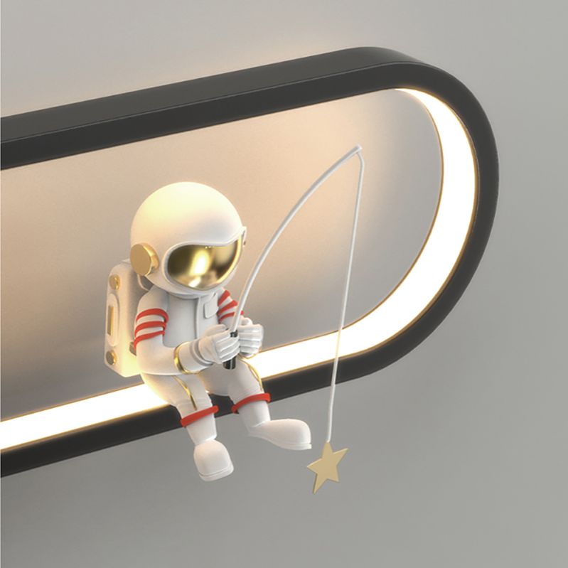 Metal Oval Shape Wall Light Astronaut 2 Lights LED Wall Sconce for Kid's Room