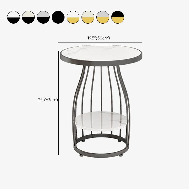 Glam Accent Side Table Living Room Double Tier Round with Storage Metal