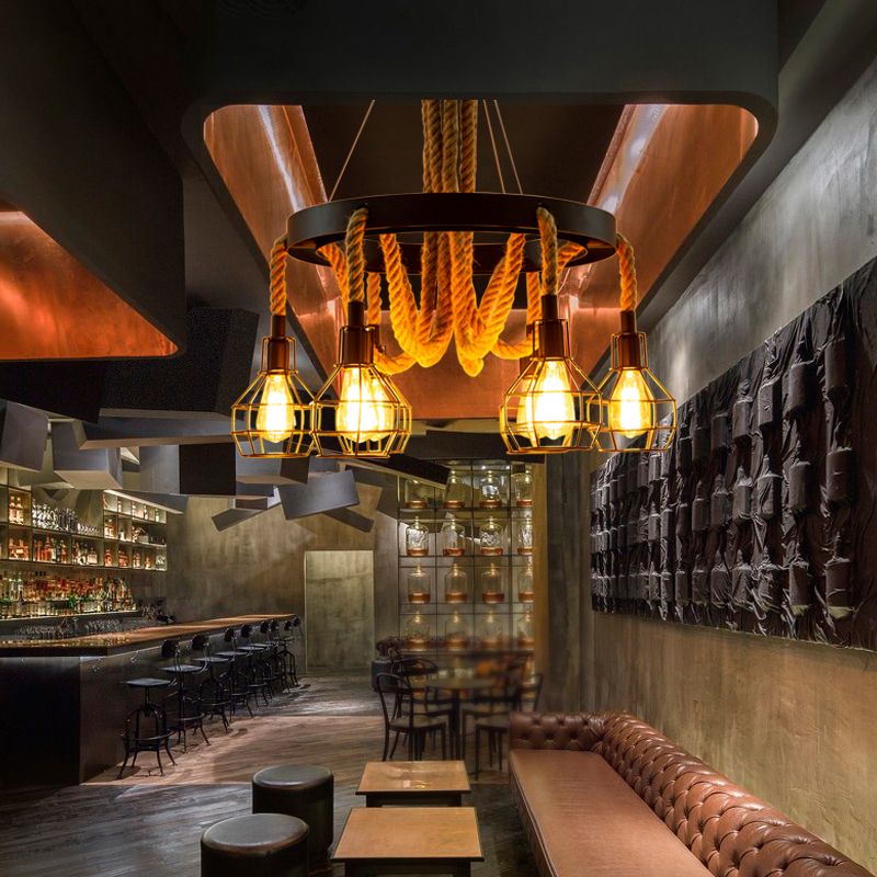 Industrial Style Wood Hanging Chandelier Bronze Ceiling Hanging Light Fixture for Bar