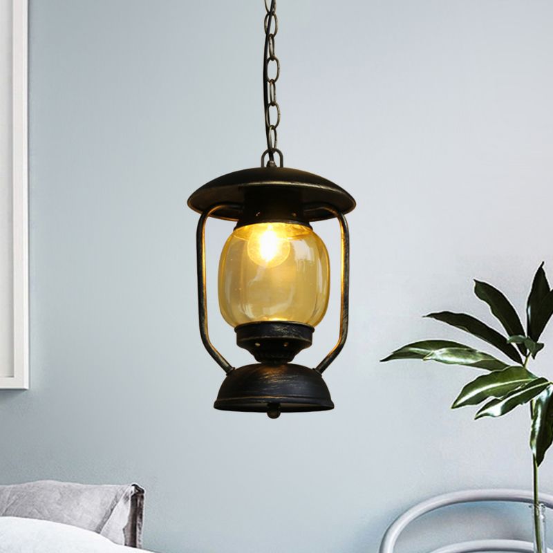 1 Light Yellow Glass Pendant Lighting Coastal Brass/Bronze Kerosene Corridor Metal Hanging Ceiling Light