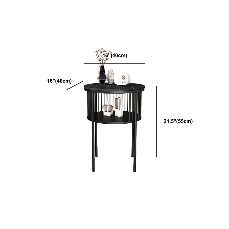 Contemporary Metal 4 Legs End Table Round Double Tier End Table