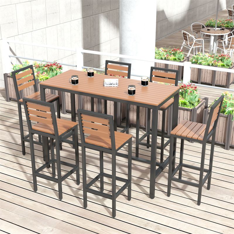 Metal and Wood Patio Table Rectangle Industrial No Distressing Bar Table