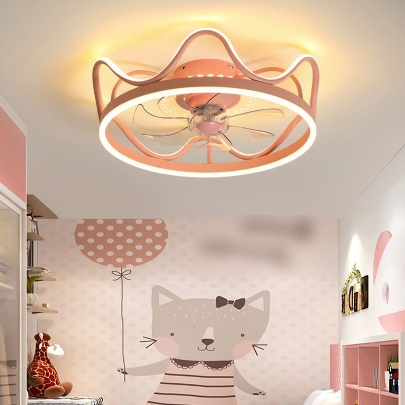 Modern Colorful Fan Light Metal Crown Shape LED Flush Mount Light for Bedroom