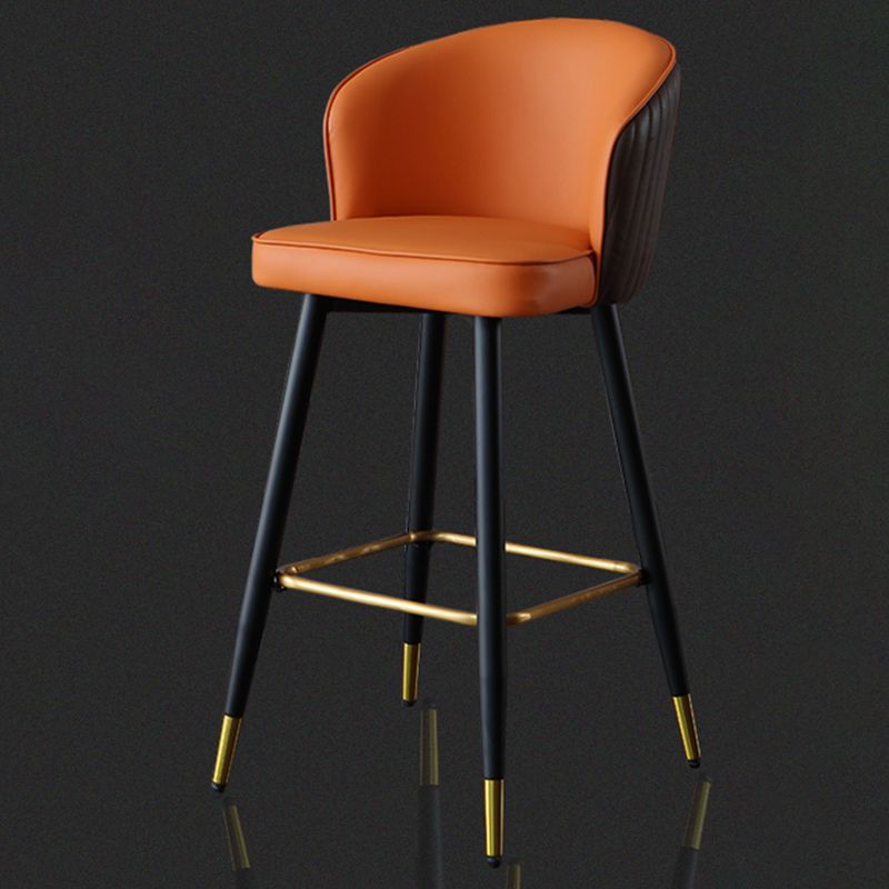 Glam Style Bar Stool Leather Backrest Bar Stools for Dining Room with Metal Legs