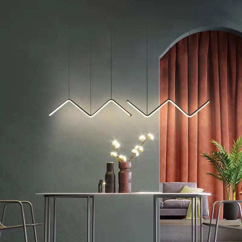 Linear Shape Chandelier Lighting Modern Style Metal 2 Lights Pendant Light in Gold/Black