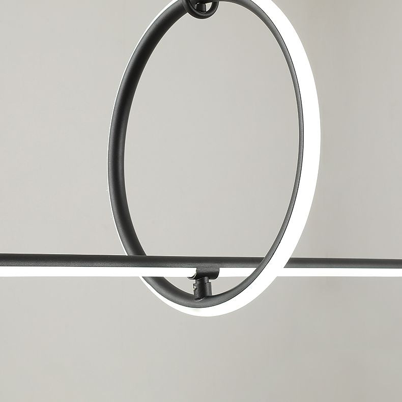 Room de bâton et bague Island luminaire métal moderniste suspendu à LED en noir