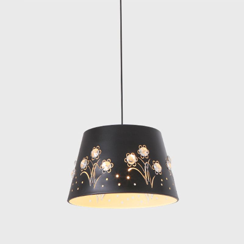 Metal Drum Shaped Hanging Ceiling Light Contemporary 1 Light Black Down Lighting
