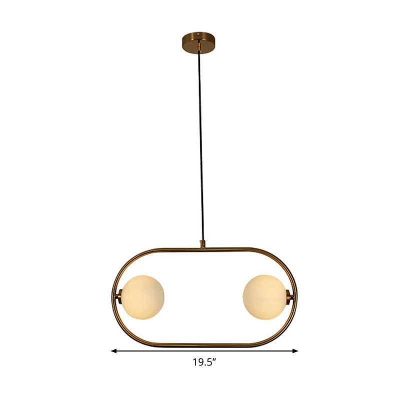 Modern Globe Hanging Chandelier Frosted Glass 2 Bulbs Bedroom LED Ceiling Pendant Light in Gold