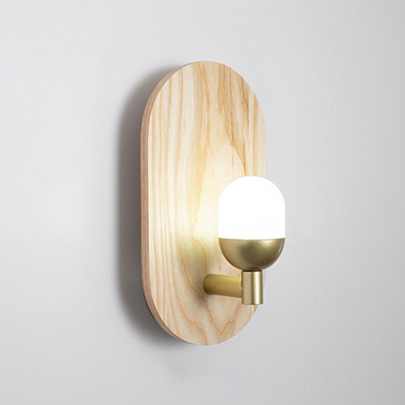 Wood Oval Shape Wall Sconce Modern Style 1 Light Wall Light Fixture in Brown