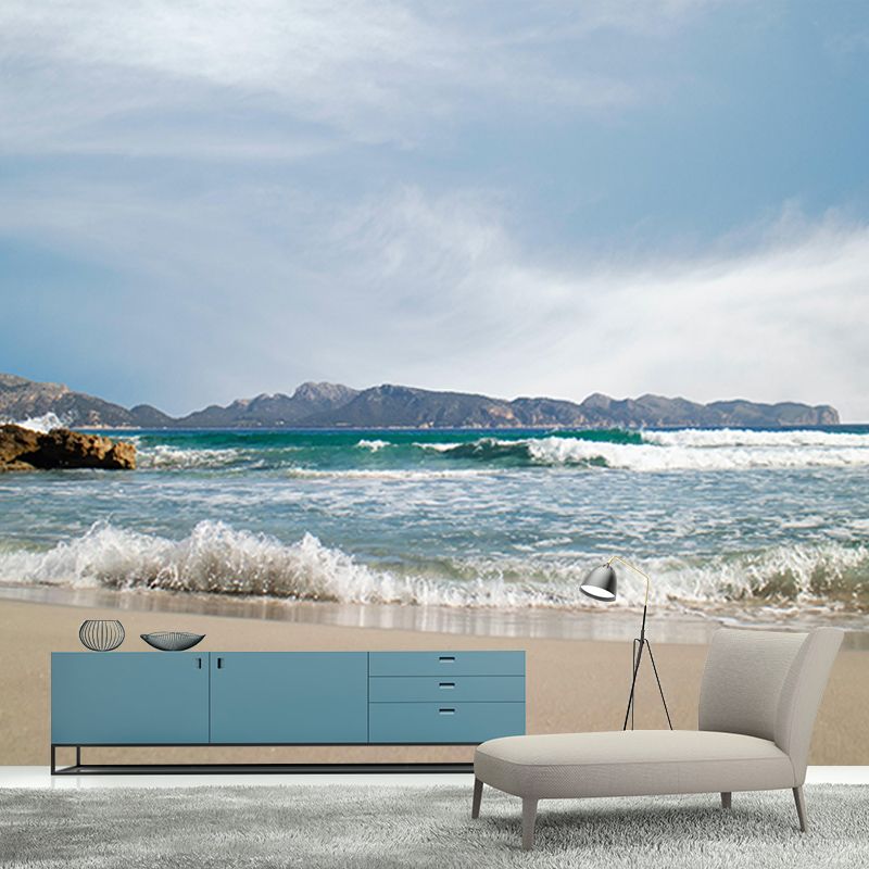 Customized Endless Sea Mural Stain Resistant Soft Color Wall Art for Bathroom