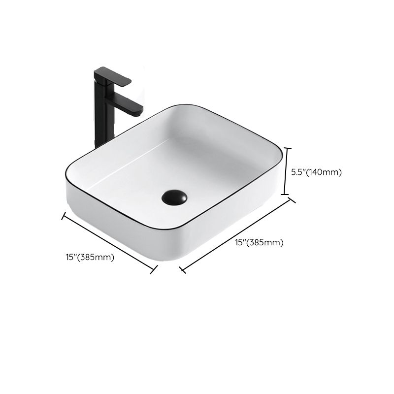 Modern Vessel Bathroom Sink Rectangular Porcelain Drain Assembly and Faucet Wash Stand