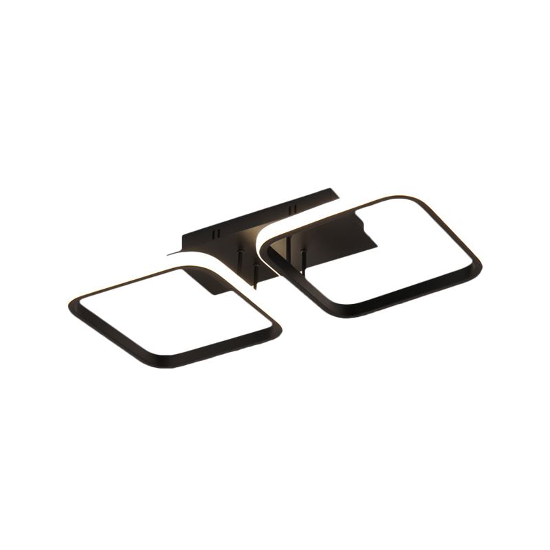 21.5"/31"/41" L Square Semi Flush Lamp Contemporary Acrylic Black/Gold LED Ceiling Mount Fixture in Warm/White Light