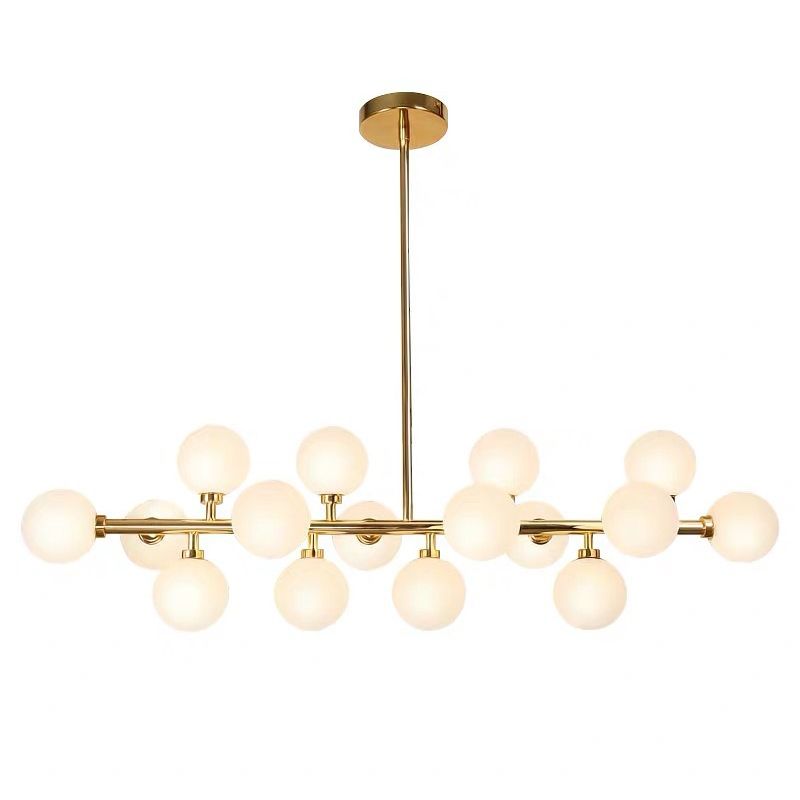 16 lumières Restaurant Island Lamp Minimaliste Gold Hanging Light avec boule blanc nulle