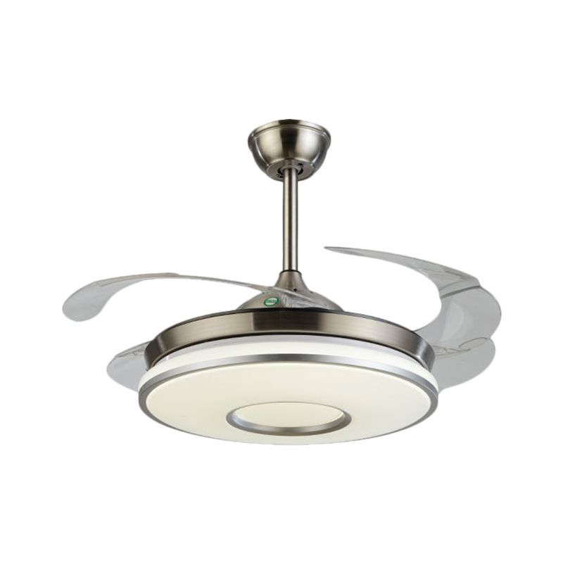 Zilveren ronde paneel plafondventilator lamp eenvoud led acryl semi spoelmontage verlichting met 4 messen, 42 "w
