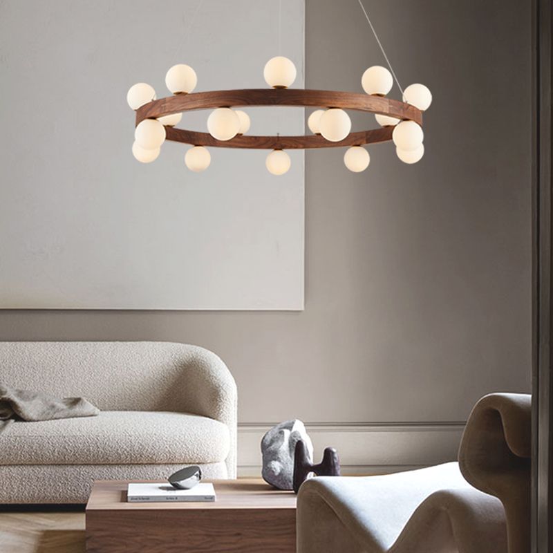 Round Chandelier Light Fixtures Modern Multi-Head Hanging Lamps with White Glass Shade