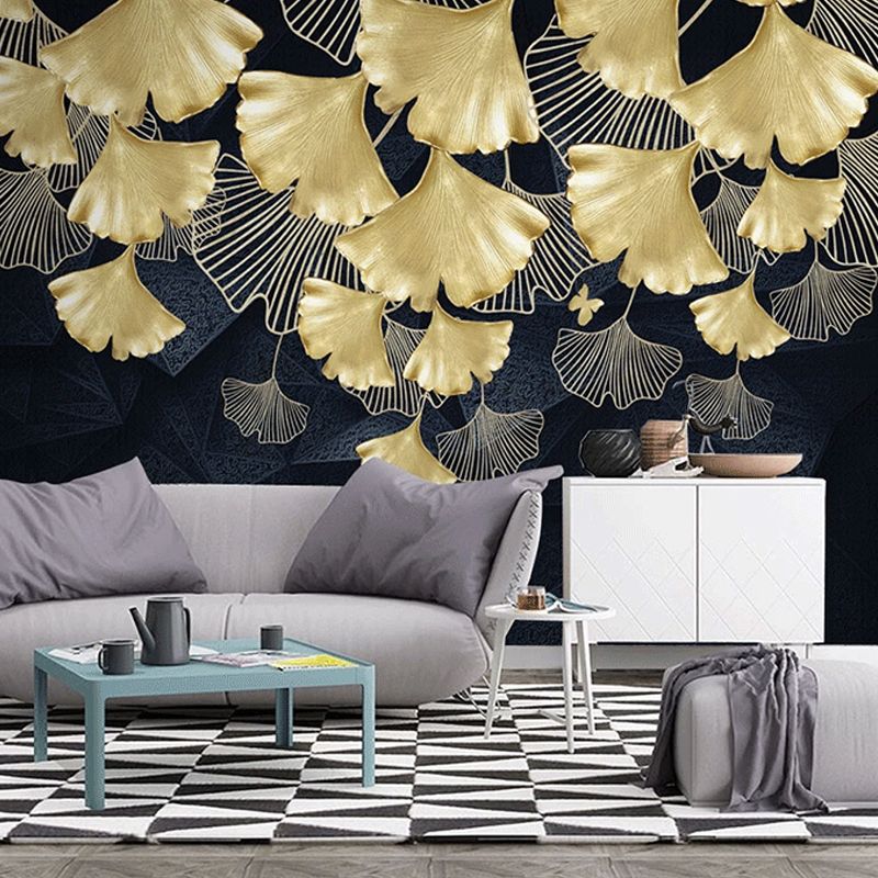 Gold Ginkgo Wall Covering Stain-Resistant Wall Mural for Living Room