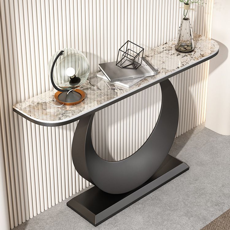 Glam Stone Console Accent Table Half Moon Console Sofa Table for Hall