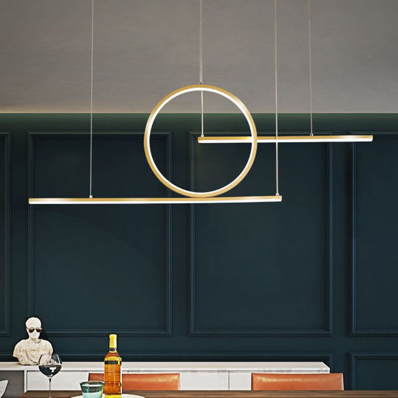 3-Light Ceiling Island Light Modern Style Linear Shape Metal Pendant Lighting