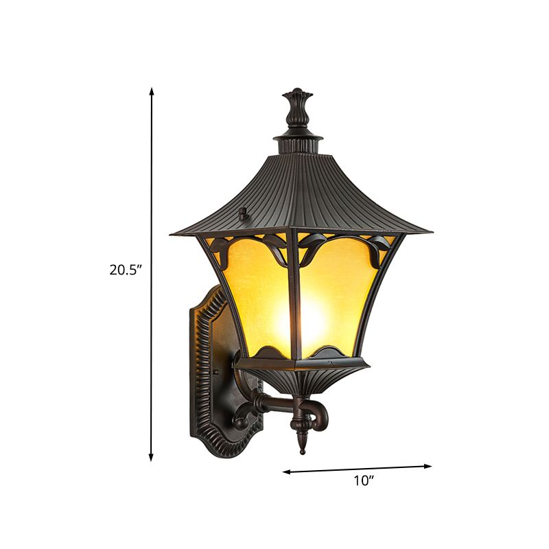 Straight Arm Outdoor Sconce Lamp Rural Yellow Glass 1-Light Wall Mounted Light Fixture