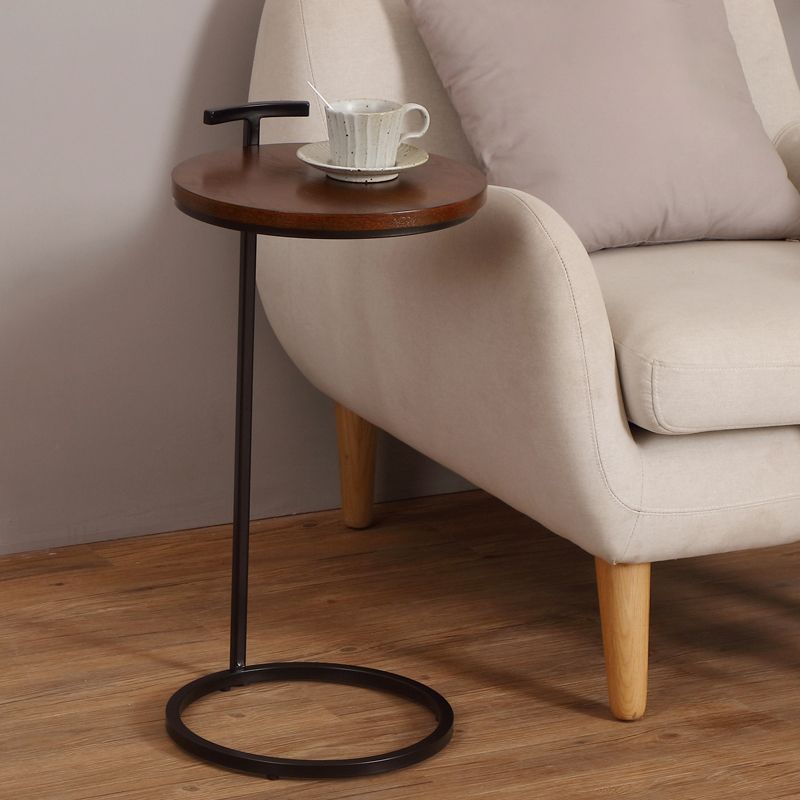 27.5" Tall Iron C Side Table Round Wood Side End Table for Living Room