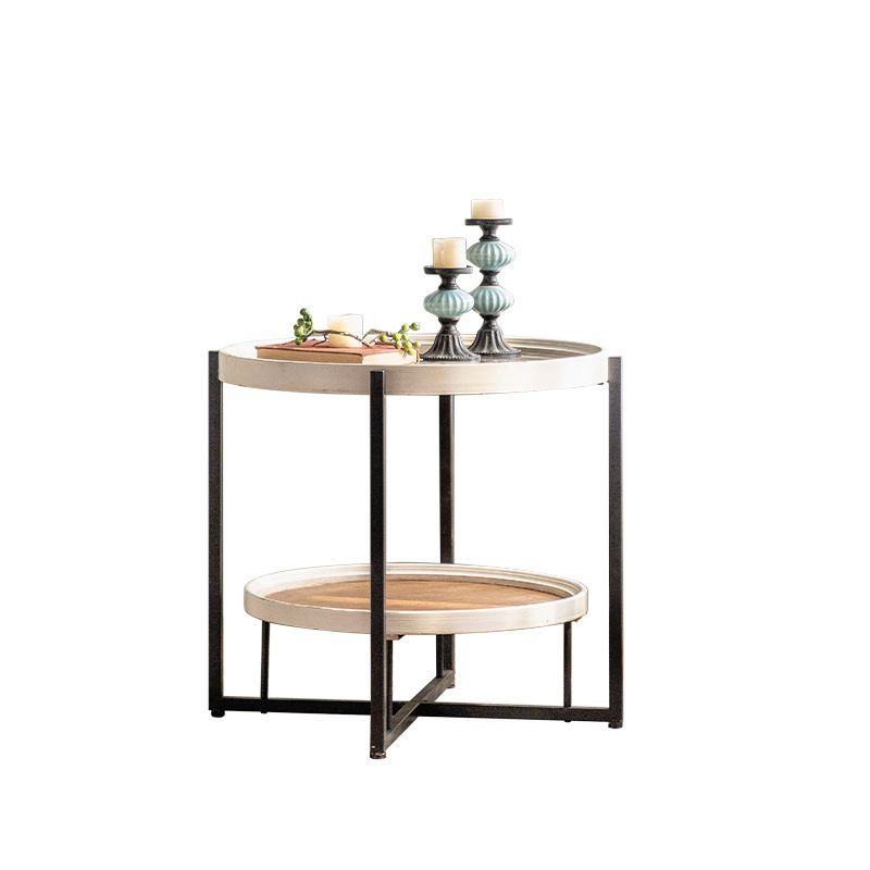 Glass Round Contemporary Coffee Table Cross Legs Single Coffee Table with Storage