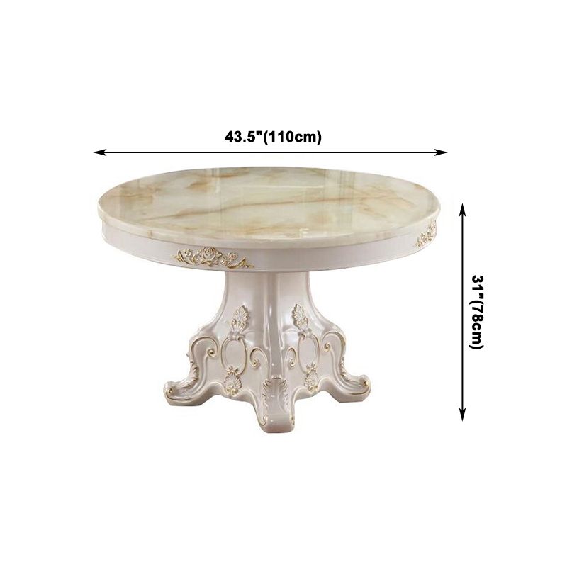 Solid Wood Victorian Round Table White Marble Top Table with Pedestal