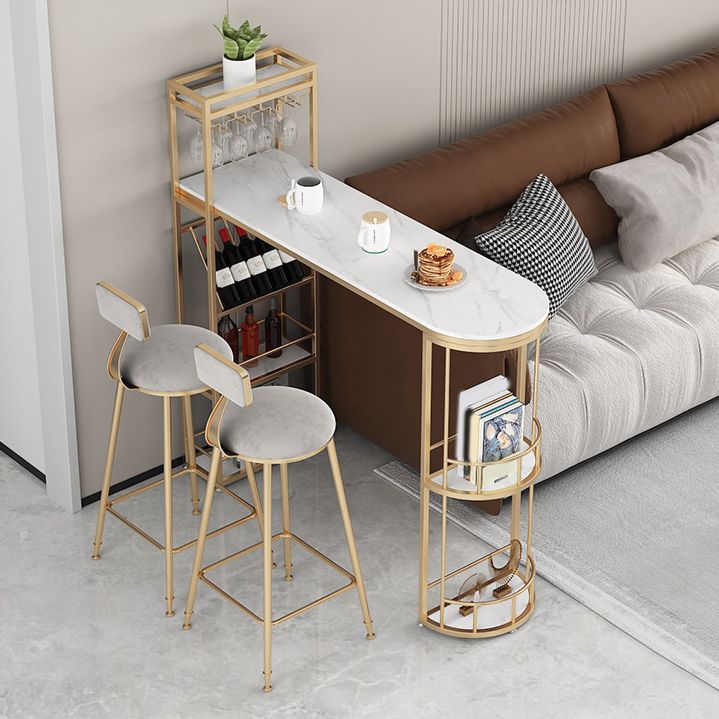 Glam Style Bistro Set 1/3 Pieces Stone Bar table with Upholstered Stools