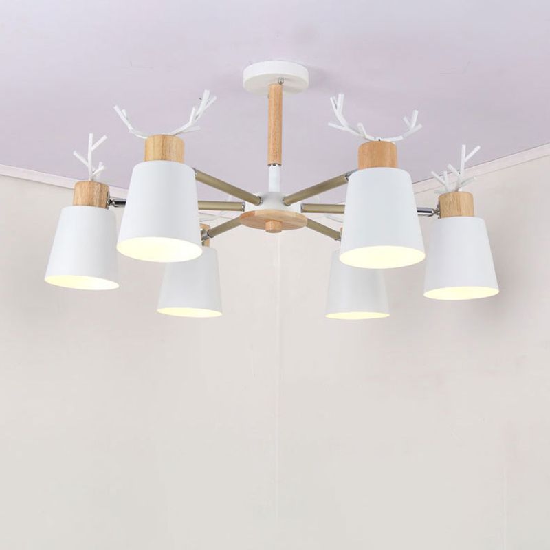 Nordic 6 Bulbs Antler Semi Flush Mount Cone Ceiling Light Fixture with Metal Shade