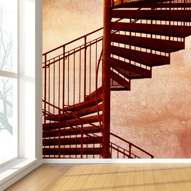 Rust Iron Spiral Stairs Mural Water Resistant Modernism Living Room Wall Covering