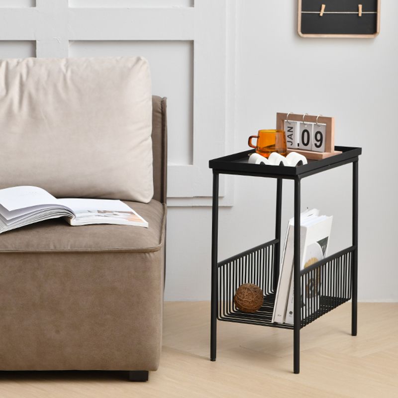Contemporary Metal End Table Tray Top Accent Side Table with Storage