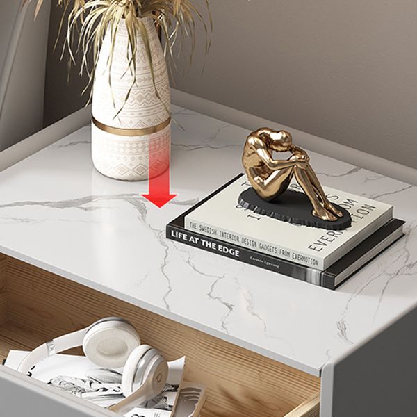 2-Drawer Nightstand with 4 Legs 20" Tall Stone Top Night Table