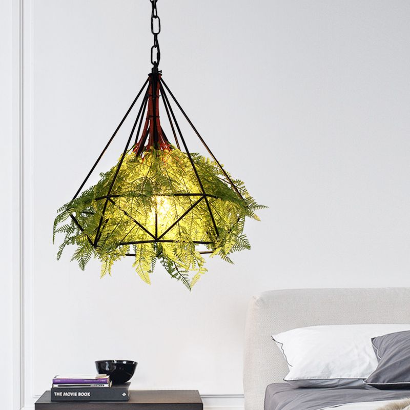 Lampada a goccia di gocce di metallo nero diamante 1 testa industriale a ciondolo di illuminazione per il ristorante, 15 "/18" /23,5 "di larghezza