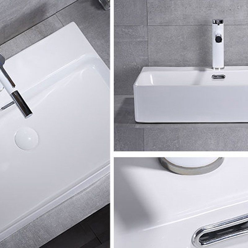 Bathroom Sink White Ceramic Faucet Single Handle Round Shape Sink