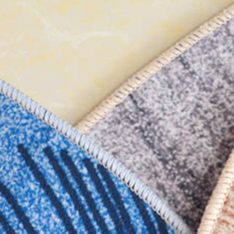 Round Blue Tone Modern Area Rug Polyester Ink Traces Carpet Non-Slip Backing Rug for Home Decoration