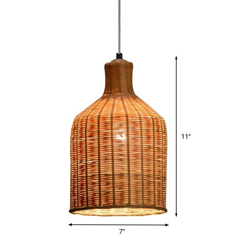 Chinese 1 Head Pendant Lamp Flaxen Tubular Hanging Ceiling Light with Bamboo shade