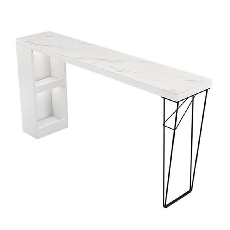 Dining Table Modern White Sintered Stone Top Bar Table with Storage Shelves